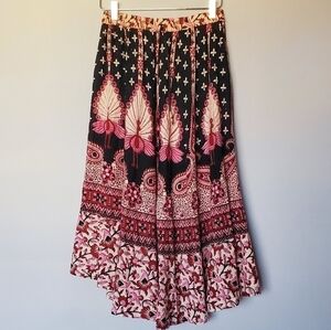 Bohemian Hippie Gypsy Midi Broomstick Witchy Skirt M/L